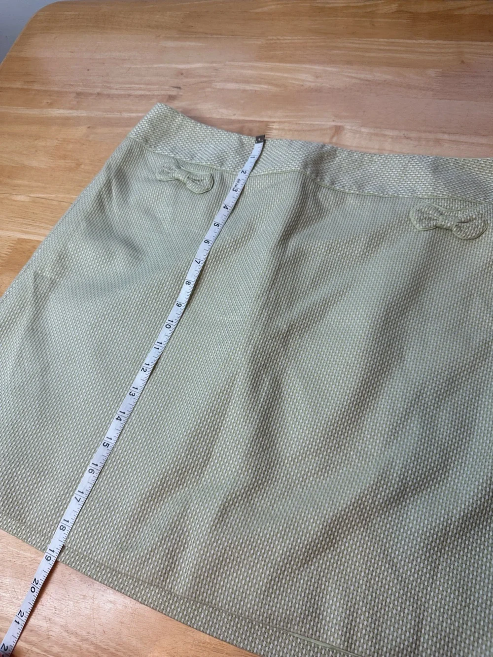 Ann Taylor LOFT Women’s Green Beige Woven Lined Mini Skirt Size 16 Bow Pockets